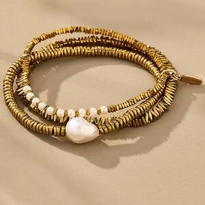 Anthropologie Mixed Metal Beaded Bracelets, Set of 3 | NWT